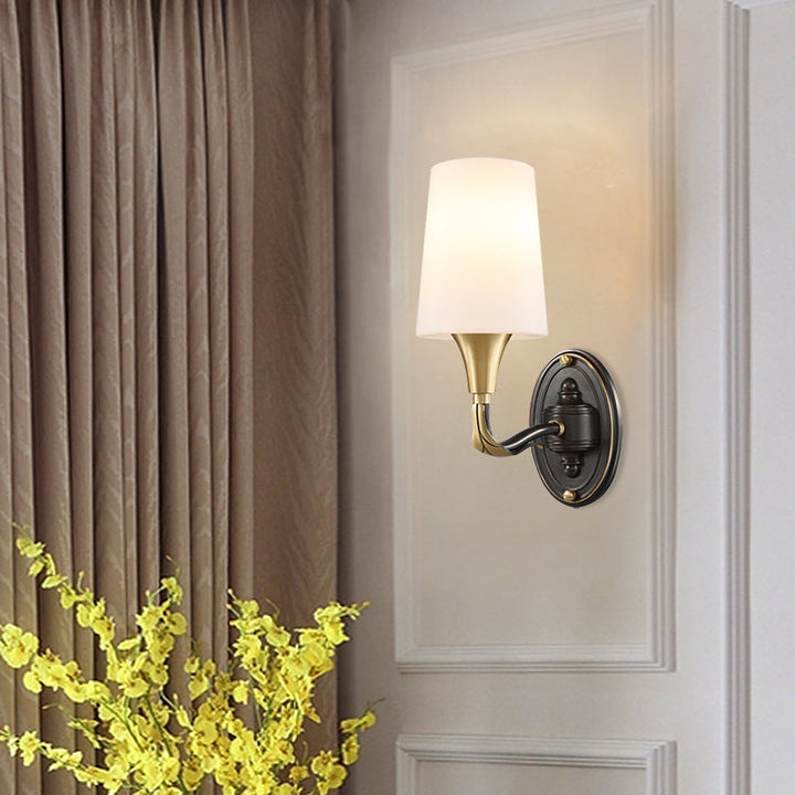Skørter | Brass Conical Wall Mounted Lamp Traditional Frosted Glass 1/2-Light Hallway Wall Sconce Lighting