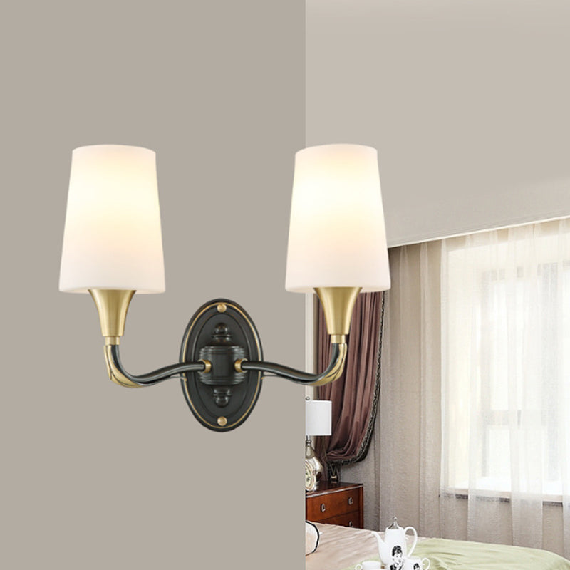 Skørter | Brass Conical Wall Mounted Lamp Traditional Frosted Glass 1/2-Light Hallway Wall Sconce Lighting