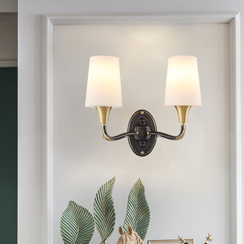 Skørter | Brass Conical Wall Mounted Lamp Traditional Frosted Glass 1/2-Light Hallway Wall Sconce Lighting