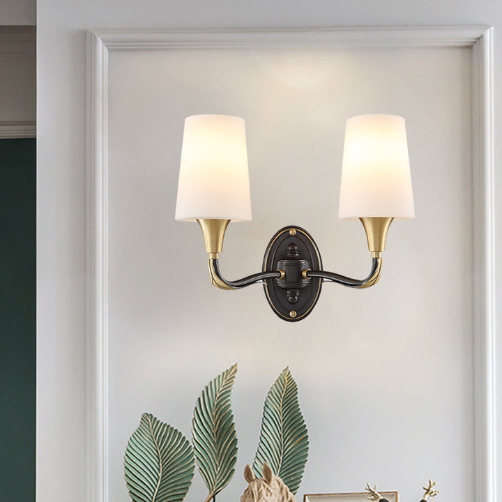 Skørter | Brass Conical Wall Mounted Lamp Traditional Frosted Glass 1/2-Light Hallway Wall Sconce Lighting
