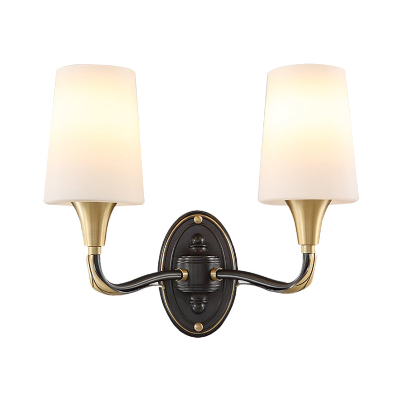 Skørter | Brass Conical Wall Mounted Lamp Traditional Frosted Glass 1/2-Light Hallway Wall Sconce Lighting