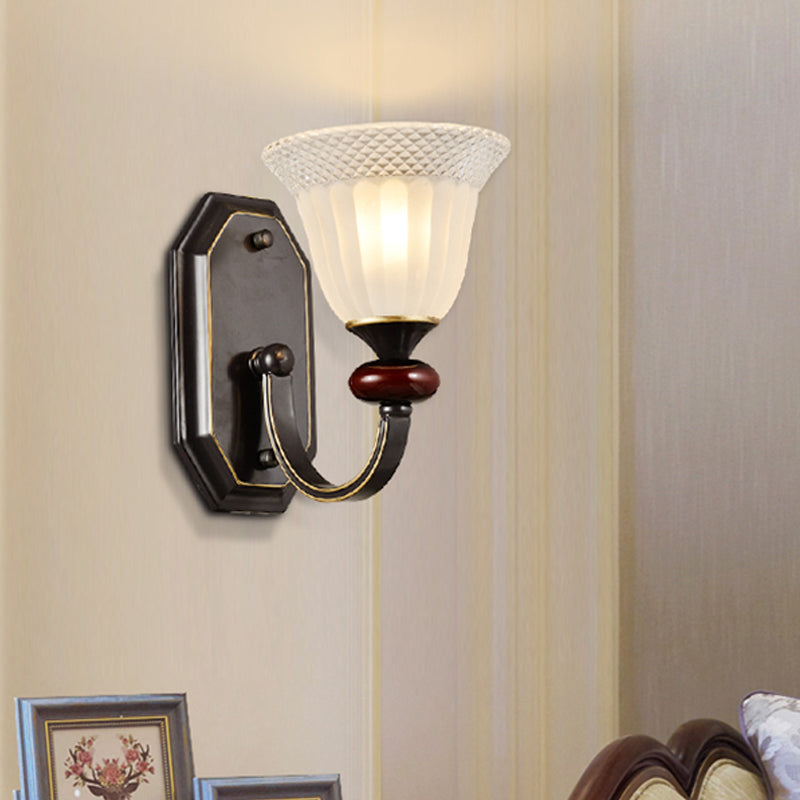 Skørter | Metal Black Wall Lamp Curved Arm 1/2-Light Country Wall Lighting Fixture with Clear Glass Shade