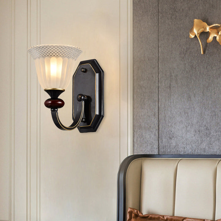 Skørter | Metal Black Wall Lamp Curved Arm 1/2-Light Country Wall Lighting Fixture with Clear Glass Shade