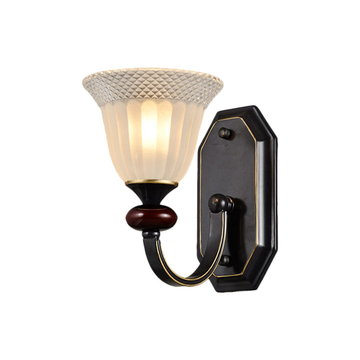 Skørter | Metal Black Wall Lamp Curved Arm 1/2-Light Country Wall Lighting Fixture with Clear Glass Shade