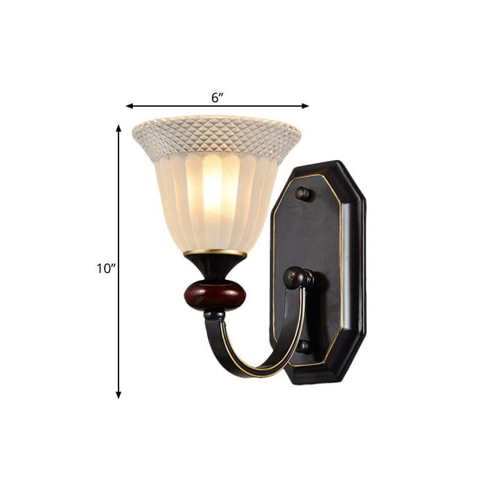 Skørter | Metal Black Wall Lamp Curved Arm 1/2-Light Country Wall Lighting Fixture with Clear Glass Shade