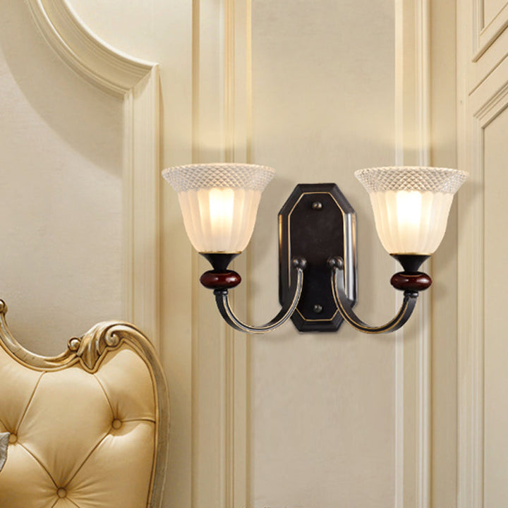 Skørter | Metal Black Wall Lamp Curved Arm 1/2-Light Country Wall Lighting Fixture with Clear Glass Shade