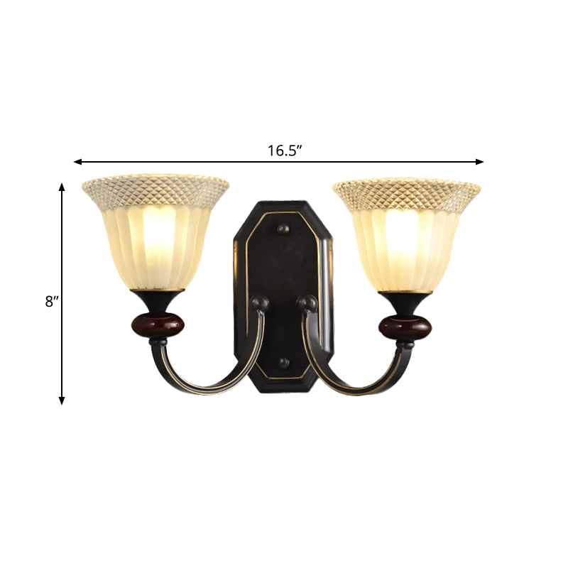 Skørter | Metal Black Wall Lamp Curved Arm 1/2-Light Country Wall Lighting Fixture with Clear Glass Shade