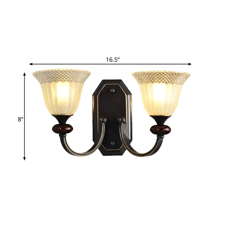 Skørter | Metal Black Wall Lamp Curved Arm 1/2-Light Country Wall Lighting Fixture with Clear Glass Shade
