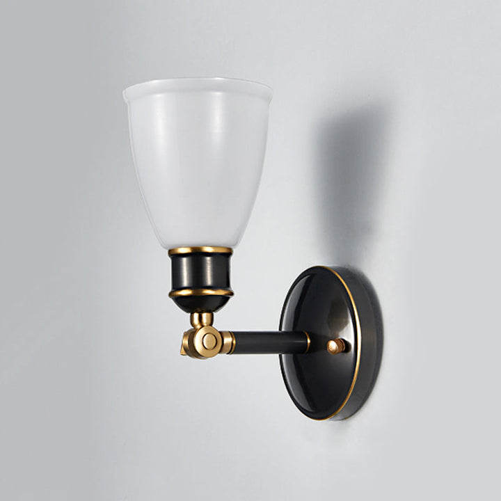Skørter | Tapered White Glass Wall Light Fixture Rustic 1 Light Bedroom Wall Mount Light in Brass
