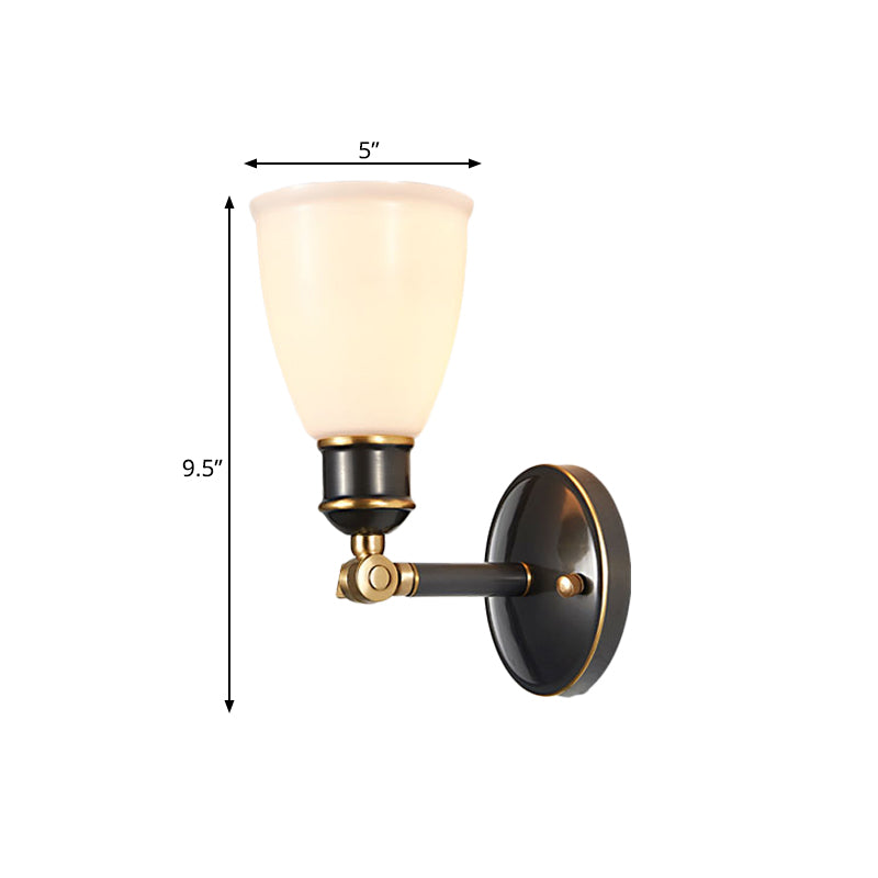 Skørter | Tapered White Glass Wall Light Fixture Rustic 1 Light Bedroom Wall Mount Light in Brass
