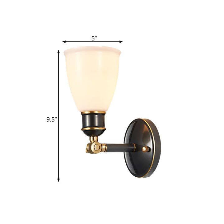 Skørter | Tapered White Glass Wall Light Fixture Rustic 1 Light Bedroom Wall Mount Light in Brass