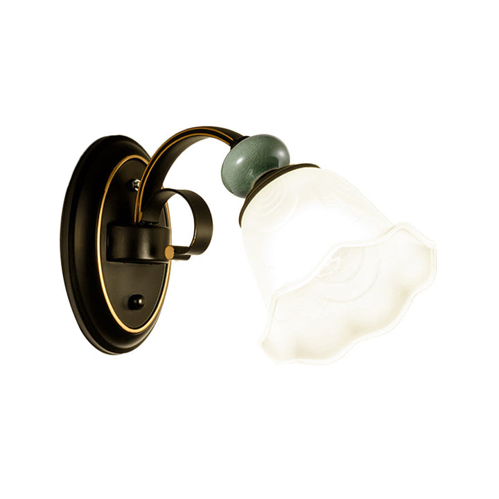 Skørter | 1/2 Lamps Wall-mounted Light Retro Style Flower Frosted Glass Wall Lighting Ideas in Black with Swinging Arm
