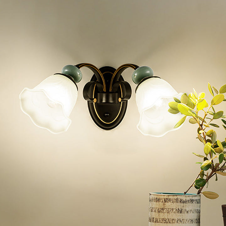 Skørter | 1/2 Lamps Wall-mounted Light Retro Style Flower Frosted Glass Wall Lighting Ideas in Black with Swinging Arm