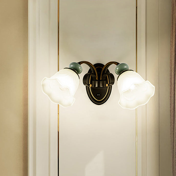 Skørter | 1/2 Lamps Wall-mounted Light Retro Style Flower Frosted Glass Wall Lighting Ideas in Black with Swinging Arm