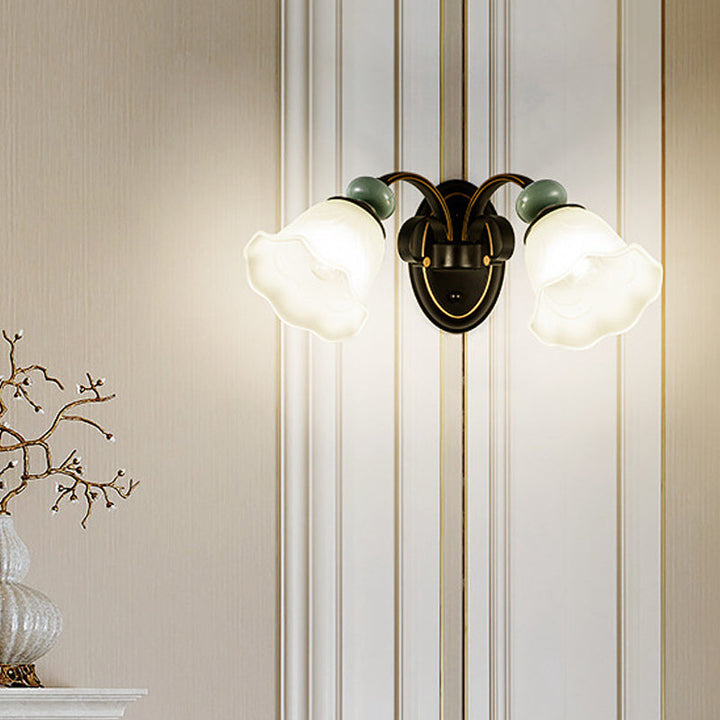 Skørter | 1/2 Lamps Wall-mounted Light Retro Style Flower Frosted Glass Wall Lighting Ideas in Black with Swinging Arm