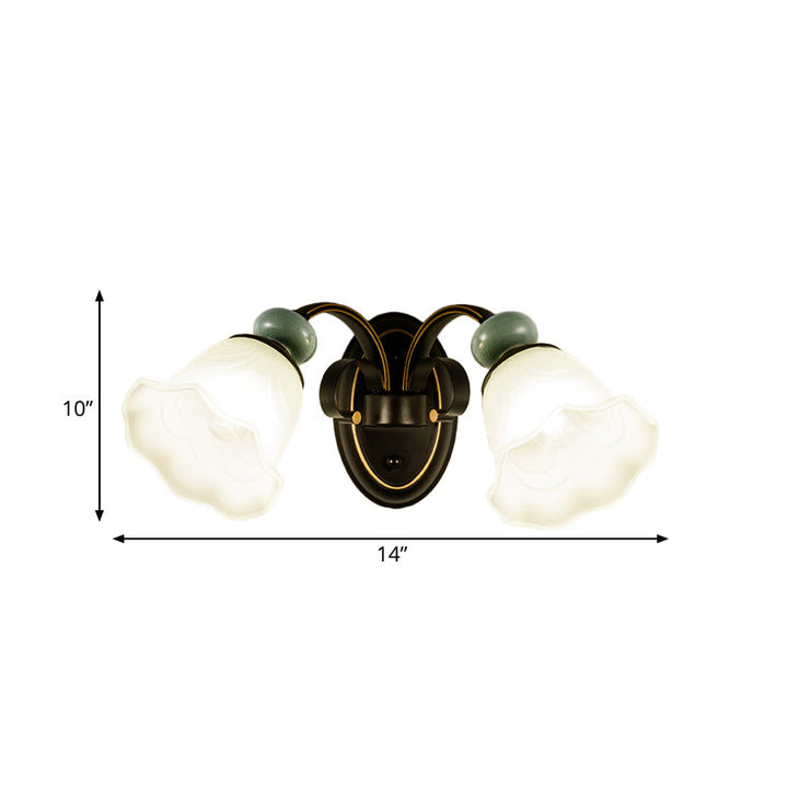 Skørter | 1/2 Lamps Wall-mounted Light Retro Style Flower Frosted Glass Wall Lighting Ideas in Black with Swinging Arm