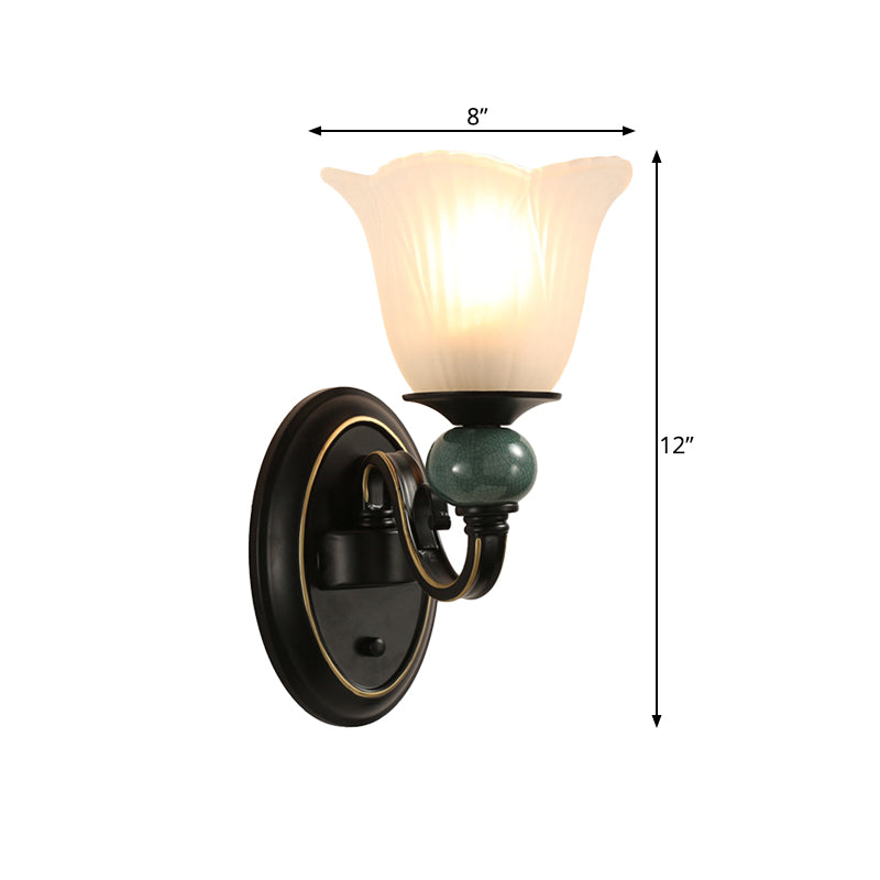 Skørter | Black Flowing Wall Lamp Traditional Opal Ribbed Glass 1/2 Bulbs Bedroom Wall Light with Swivel Arm