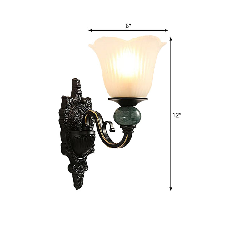 Skørter | Aged Old Bedroom Wall Lighting Classic Style Tempered Glass 1 Head Black Finish Wall Lamp
