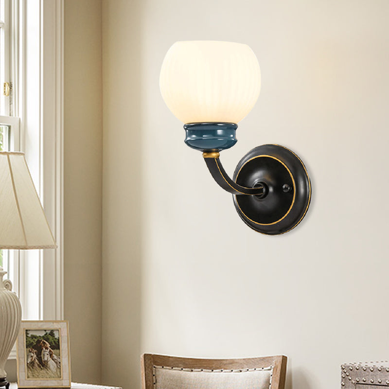 Skørter | Black 1-Bulb Wall Lighting Classic Style White Ribbed Glass Globe Wall Light Ideas