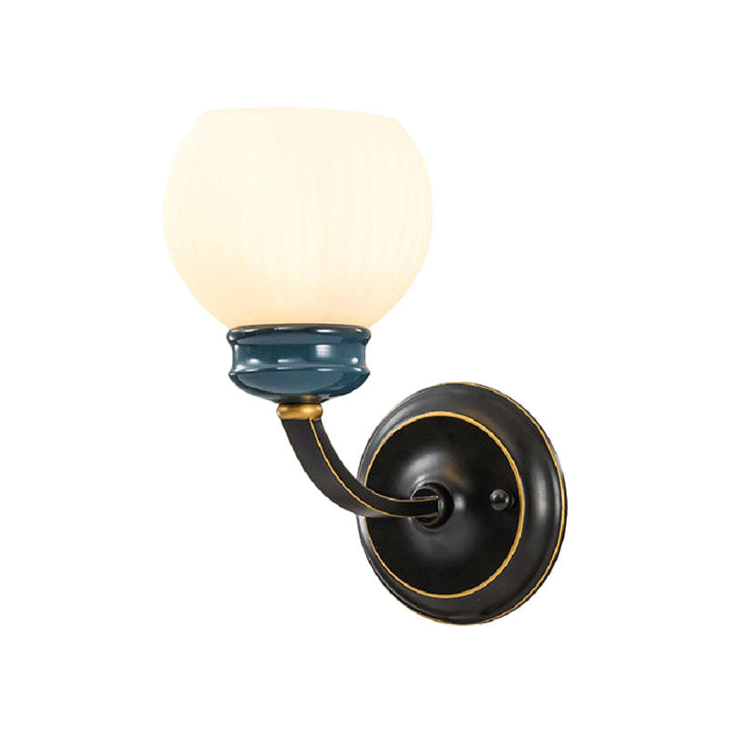 Skørter | Black 1-Bulb Wall Lighting Classic Style White Ribbed Glass Globe Wall Light Ideas