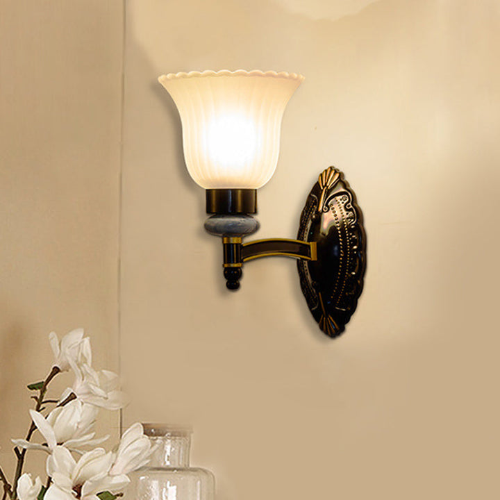 Skørter | Country Bell Wall Mounted Light Fixture 1/2-Light Frosted Glass Wall Lamp in Black