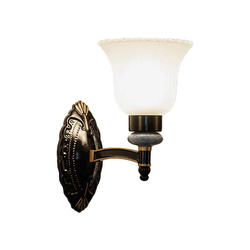 Skørter | Country Bell Wall Mounted Light Fixture 1/2-Light Frosted Glass Wall Lamp in Black