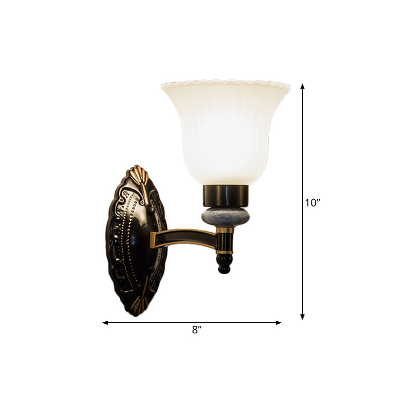 Skørter | Country Bell Wall Mounted Light Fixture 1/2-Light Frosted Glass Wall Lamp in Black