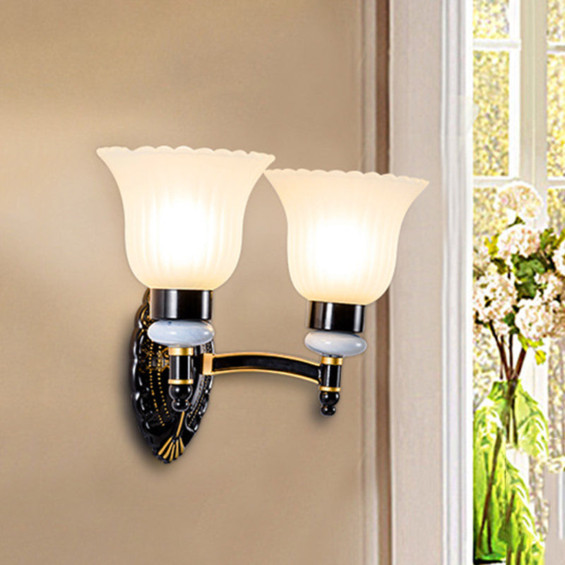 Skørter | Country Bell Wall Mounted Light Fixture 1/2-Light Frosted Glass Wall Lamp in Black
