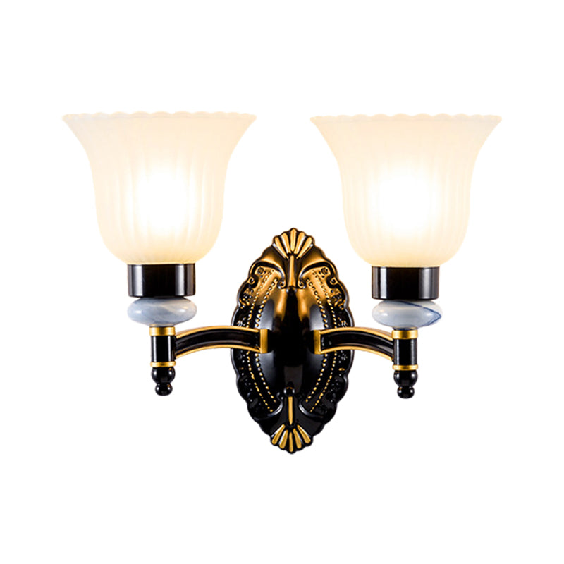 Skørter | Country Bell Wall Mounted Light Fixture 1/2-Light Frosted Glass Wall Lamp in Black