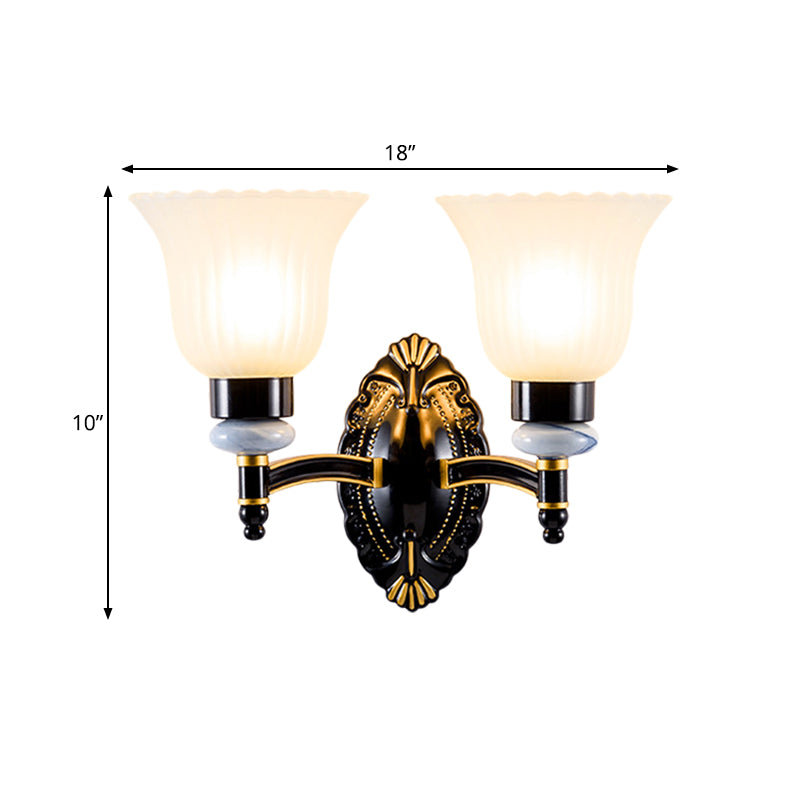 Skørter | Country Bell Wall Mounted Light Fixture 1/2-Light Frosted Glass Wall Lamp in Black