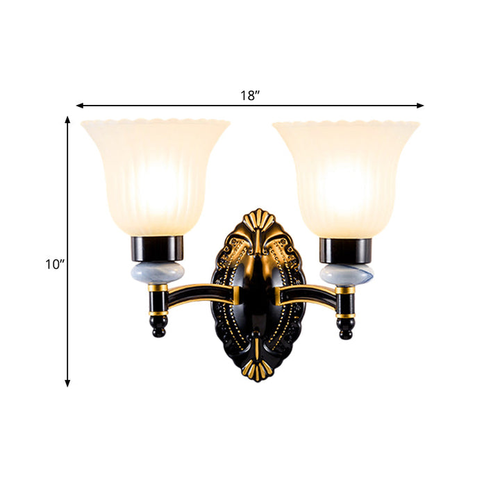 Skørter | Country Bell Wall Mounted Light Fixture 1/2-Light Frosted Glass Wall Lamp in Black