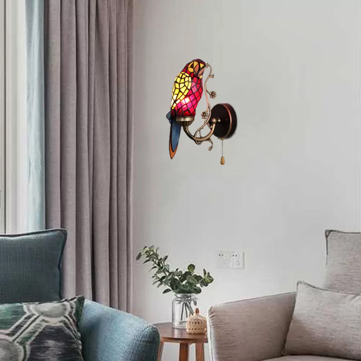Lisslune | Rustic Parrot Wall Lighting Art Glass 1 Light Art Deco Wall Lamp for Living Room