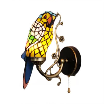 Lisslune | Rustic Parrot Wall Lighting Art Glass 1 Light Art Deco Wall Lamp for Living Room