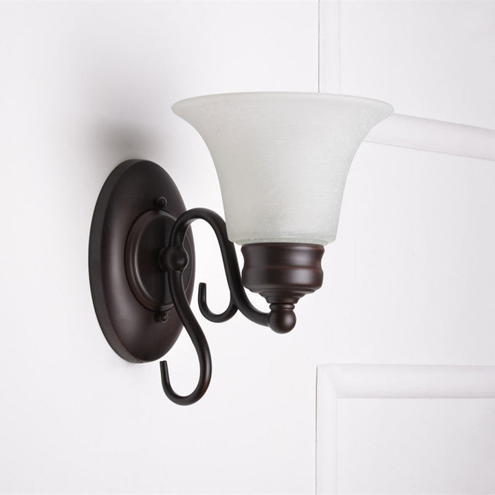 Skørter | Bell White Glass Wall Light Country Style 1 Light Indoor Wall Mount Lamp Fixture in Black