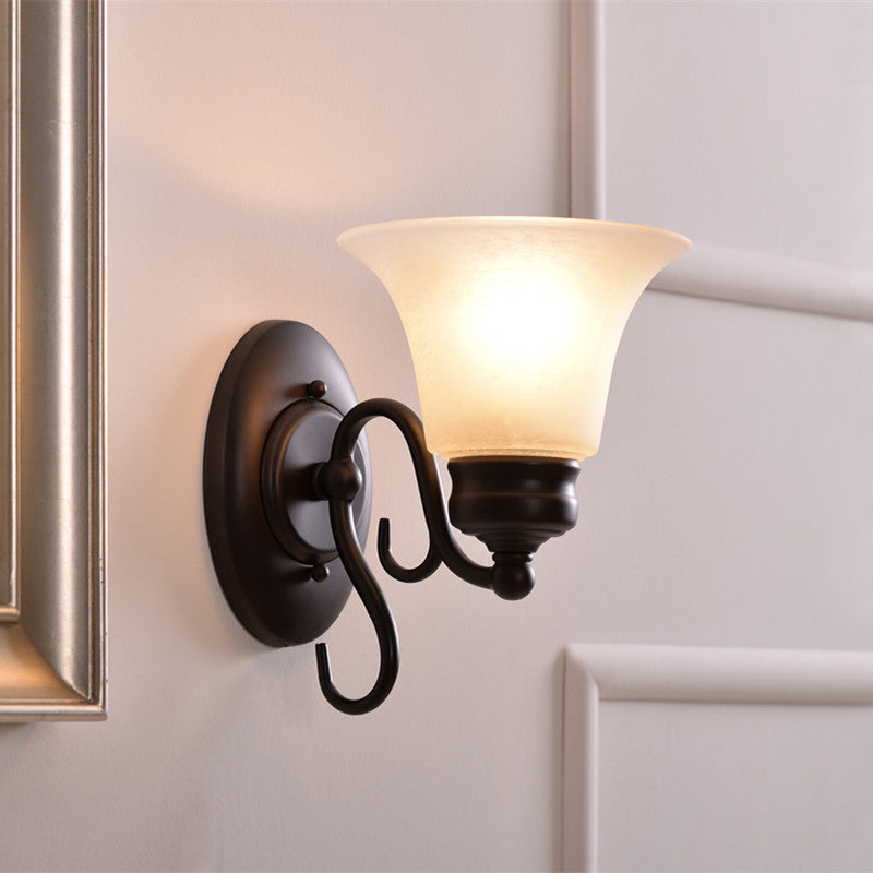 Skørter | Bell White Glass Wall Light Country Style 1 Light Indoor Wall Mount Lamp Fixture in Black