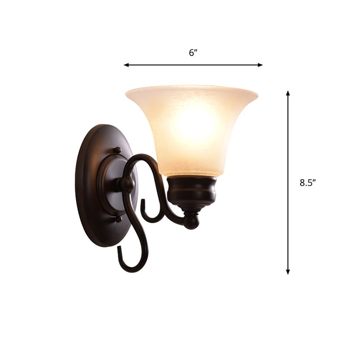 Skørter | Bell White Glass Wall Light Country Style 1 Light Indoor Wall Mount Lamp Fixture in Black