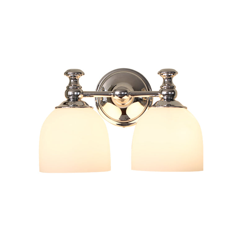 Skørter | Milk White Glass Bell Wall Lamp Traditional 1/2-Bulb Indoor Wall Sconces Light in Chrome