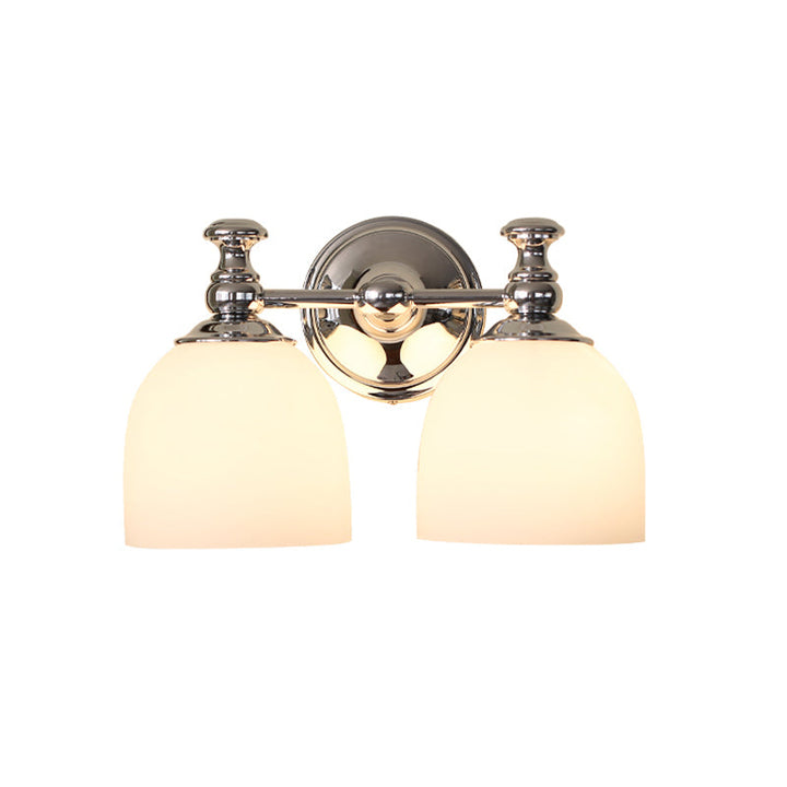 Skørter | Milk White Glass Bell Wall Lamp Traditional 1/2-Bulb Indoor Wall Sconces Light in Chrome