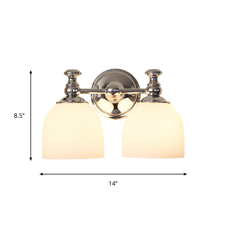 Skørter | Milk White Glass Bell Wall Lamp Traditional 1/2-Bulb Indoor Wall Sconces Light in Chrome