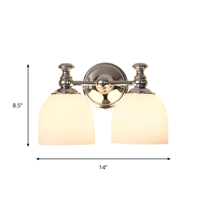 Skørter | Milk White Glass Bell Wall Lamp Traditional 1/2-Bulb Indoor Wall Sconces Light in Chrome