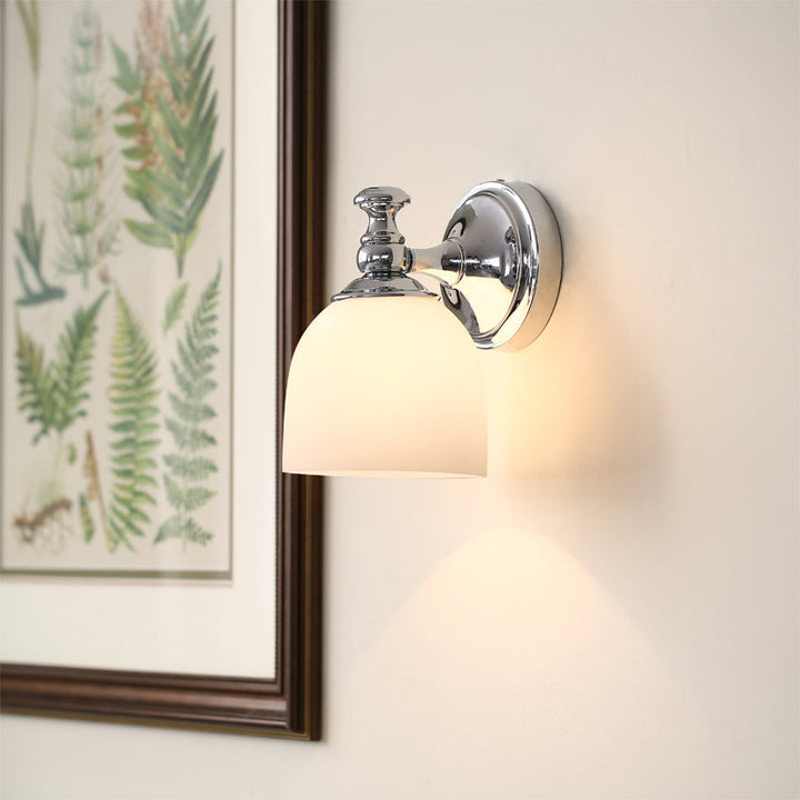 Skørter | Milk White Glass Bell Wall Lamp Traditional 1/2-Bulb Indoor Wall Sconces Light in Chrome