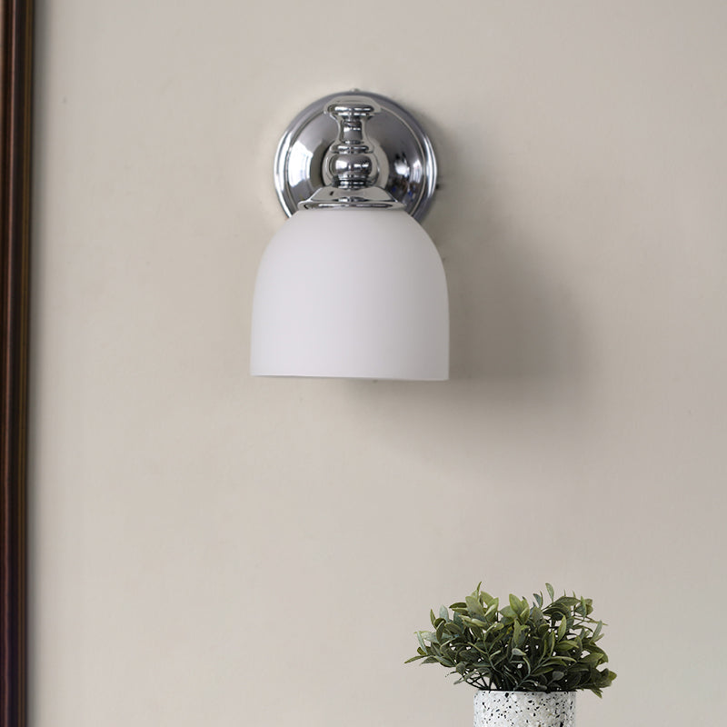 Skørter | Milk White Glass Bell Wall Lamp Traditional 1/2-Bulb Indoor Wall Sconces Light in Chrome