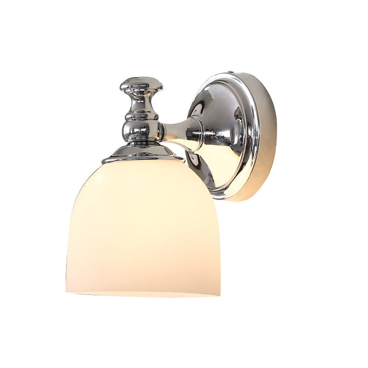 Skørter | Milk White Glass Bell Wall Lamp Traditional 1/2-Bulb Indoor Wall Sconces Light in Chrome