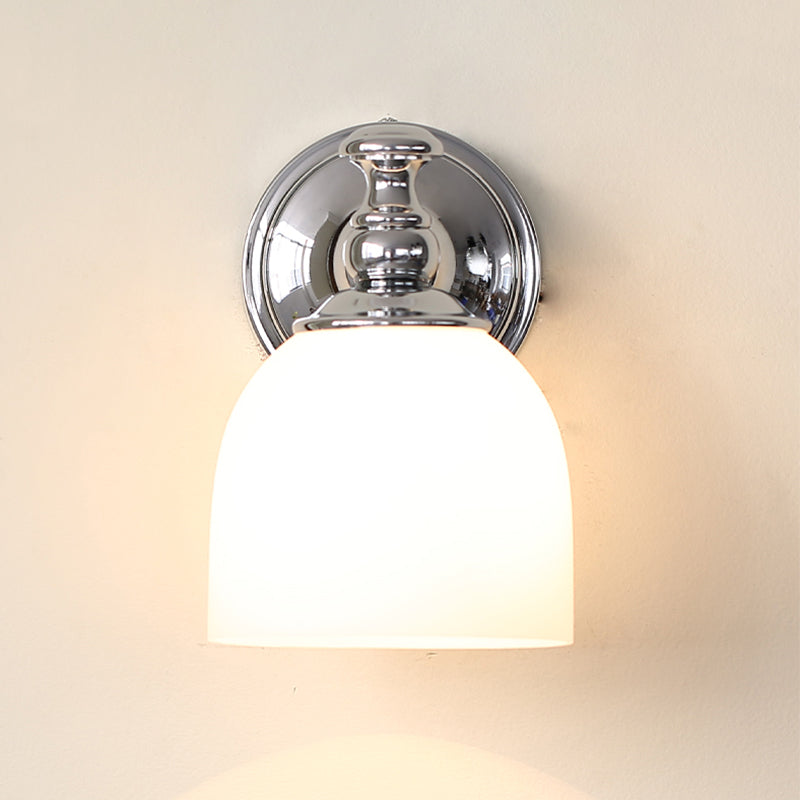 Skørter | Milk White Glass Bell Wall Lamp Traditional 1/2-Bulb Indoor Wall Sconces Light in Chrome