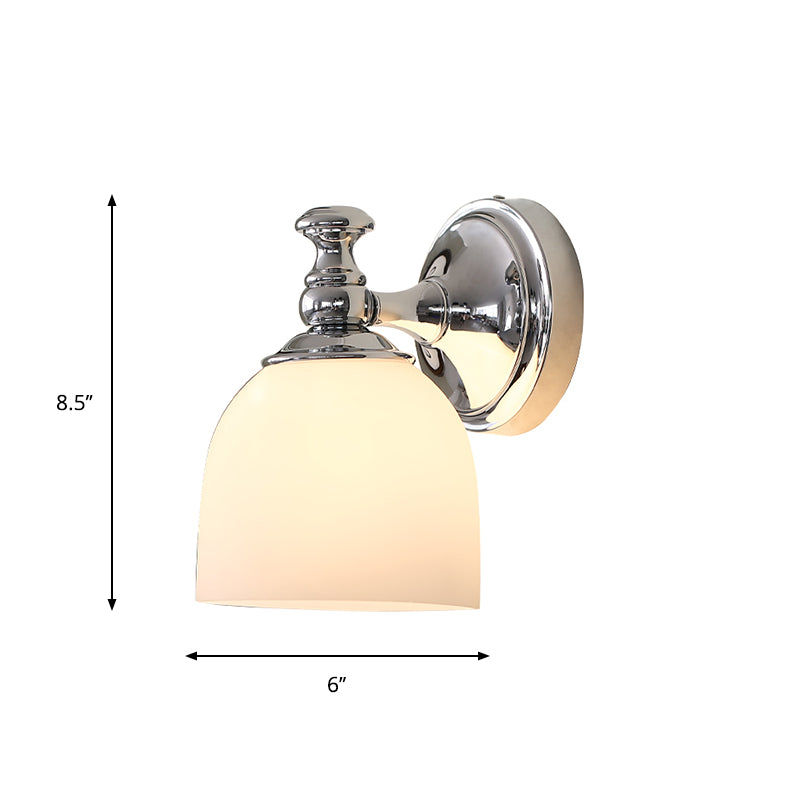 Skørter | Milk White Glass Bell Wall Lamp Traditional 1/2-Bulb Indoor Wall Sconces Light in Chrome