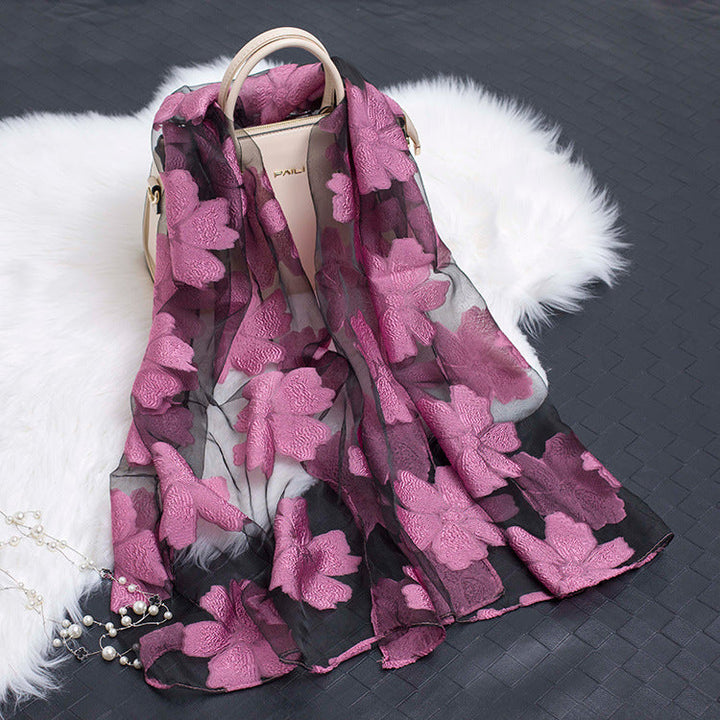 Lisslune | Silk scarf with cut flowers hollow motif