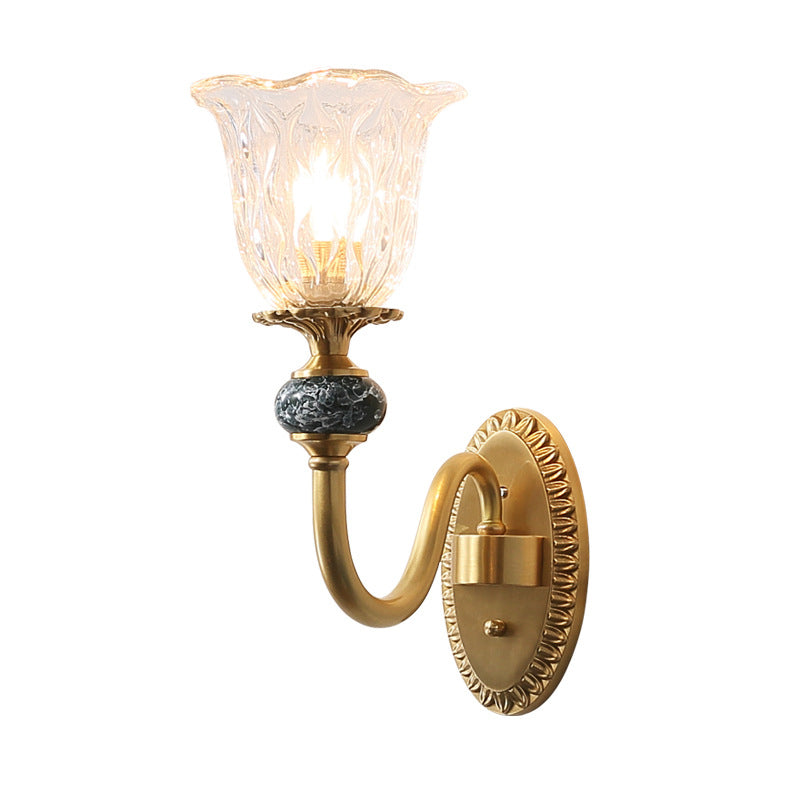Skørter | Post Modern Flower Wall Lamp Lighting 1/2-Cup Clear Glass Wall Lamp Fixture in Brass