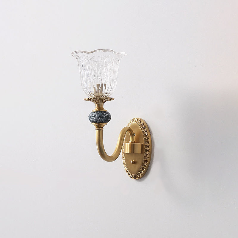 Skørter | Post Modern Flower Wall Lamp Lighting 1/2-Cup Clear Glass Wall Lamp Fixture in Brass