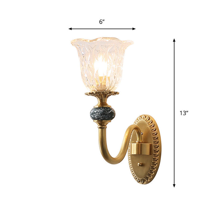 Skørter | Post Modern Flower Wall Lamp Lighting 1/2-Cup Clear Glass Wall Lamp Fixture in Brass