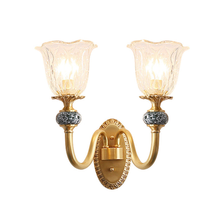 Skørter | Post Modern Flower Wall Lamp Lighting 1/2-Cup Clear Glass Wall Lamp Fixture in Brass